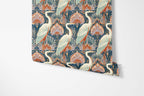Maximalist Crane Peacock Wallpaper, Modern Art Deco Bird Accent Wall