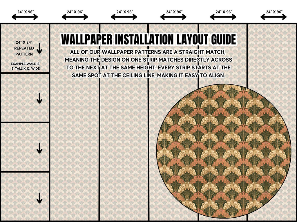 Retro Style Fan Wallpaper | Art Deco Pink Cream Green Accent Wall