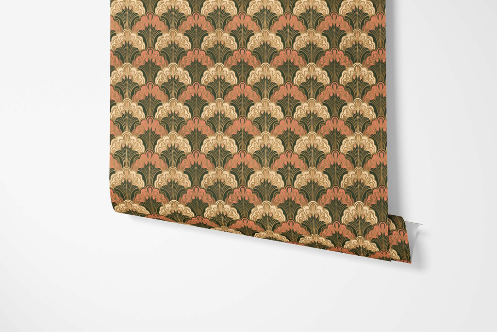 Retro Style Fan Wallpaper | Art Deco Pink Cream Green Accent Wall