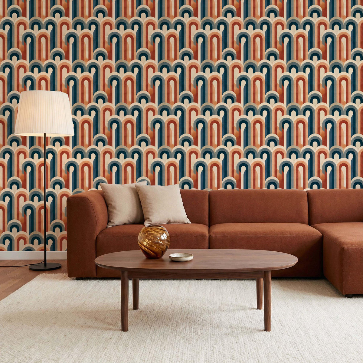 Colorful Geometric Retro Wallpaper, Mid Century Style Home Accent Wall