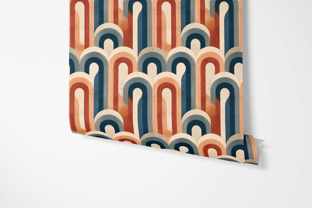 Colorful Geometric Retro Wallpaper, Mid Century Style Home Accent Wall