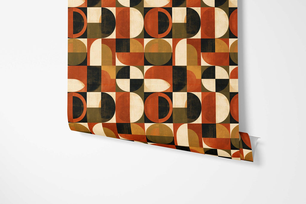 Mid Century Retro Wallpaper - Geometric 70s Style Home Accent Wall