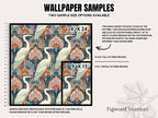 Maximalist Crane Peacock Wallpaper, Modern Art Deco Bird Accent Wall