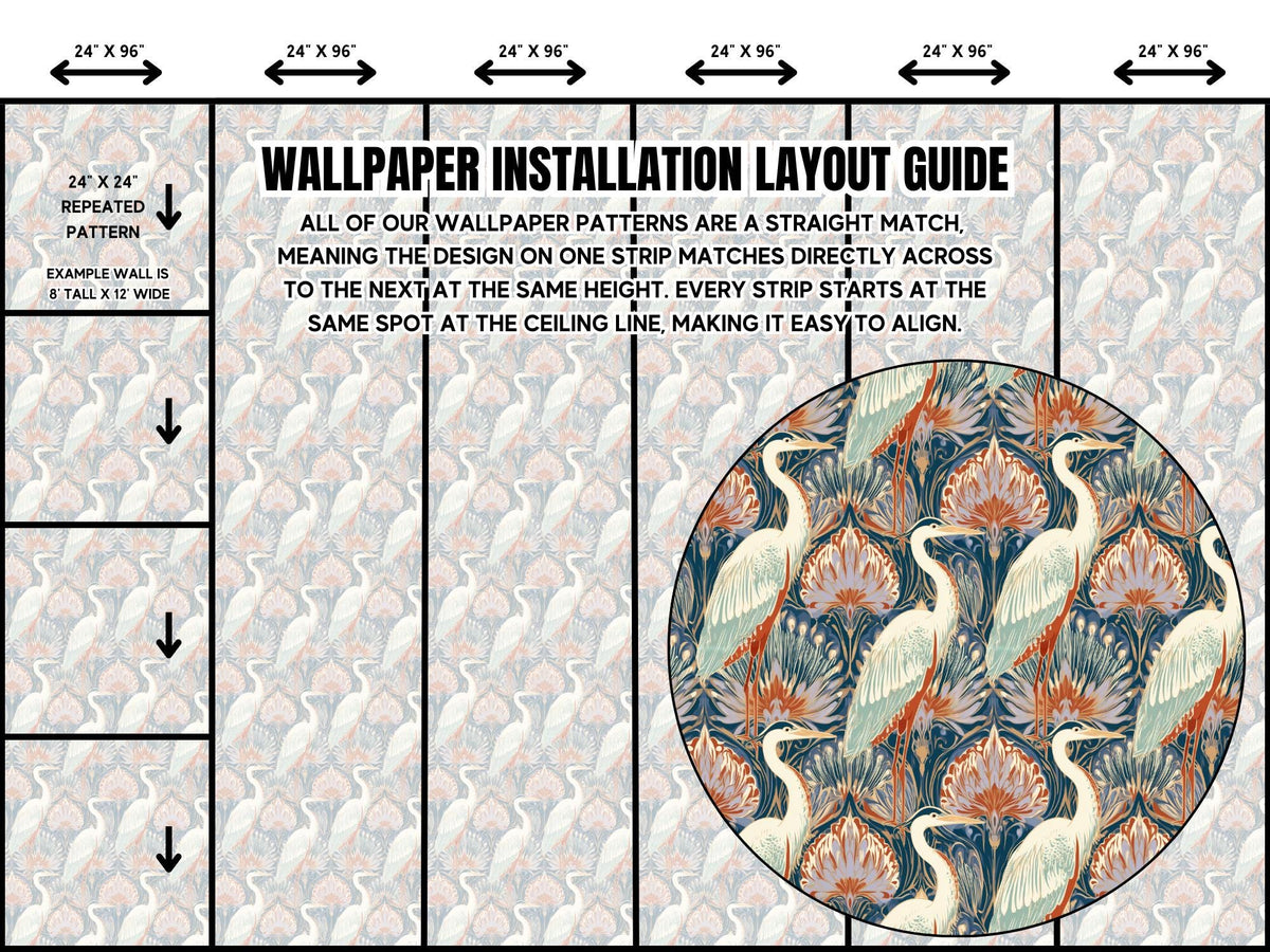 Maximalist Crane Peacock Wallpaper, Modern Art Deco Bird Accent Wall