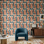 Colorful Geometric Retro Wallpaper, Mid Century Style Home Accent Wall