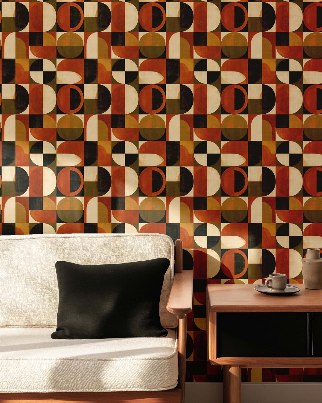Mid Century Retro Wallpaper - Geometric 70s Style Home Accent Wall