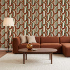 Mid-Century Retro Wallpaper - Geometric Burnt Orange and Sage Wall Mural