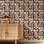 Colorful Geometric Retro Wallpaper, Mid Century Style Home Accent Wall