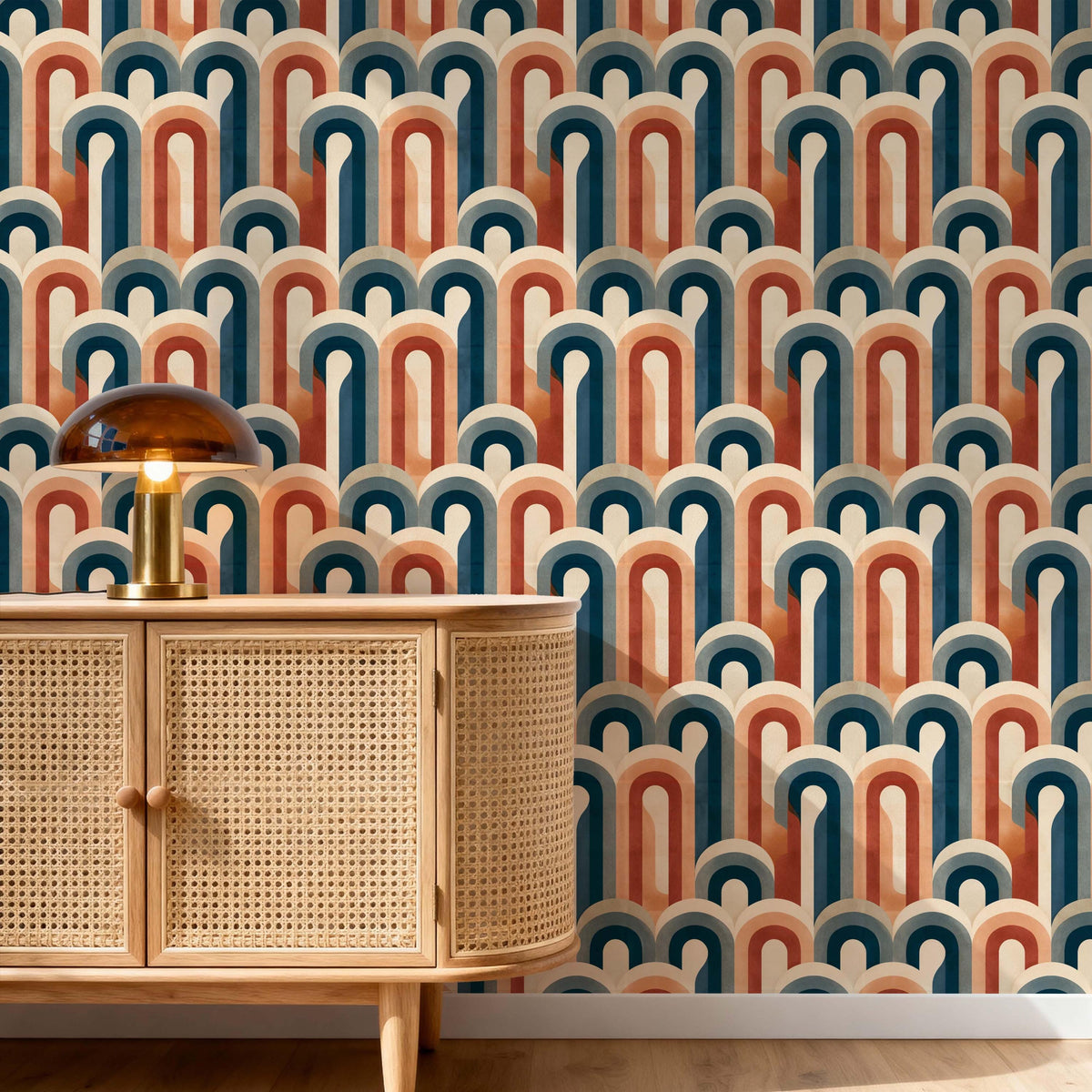 Colorful Geometric Retro Wallpaper, Mid Century Style Home Accent Wall