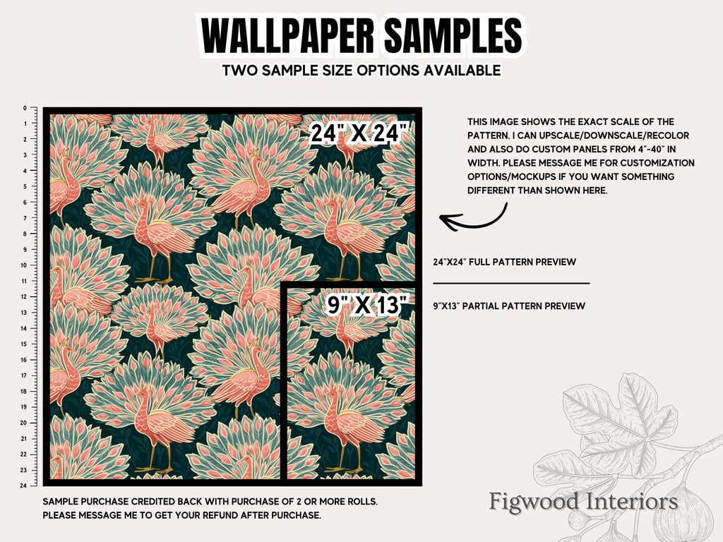 Peacock Maximalist Wallpaper - Fun Art Deco Bird Accent Wall