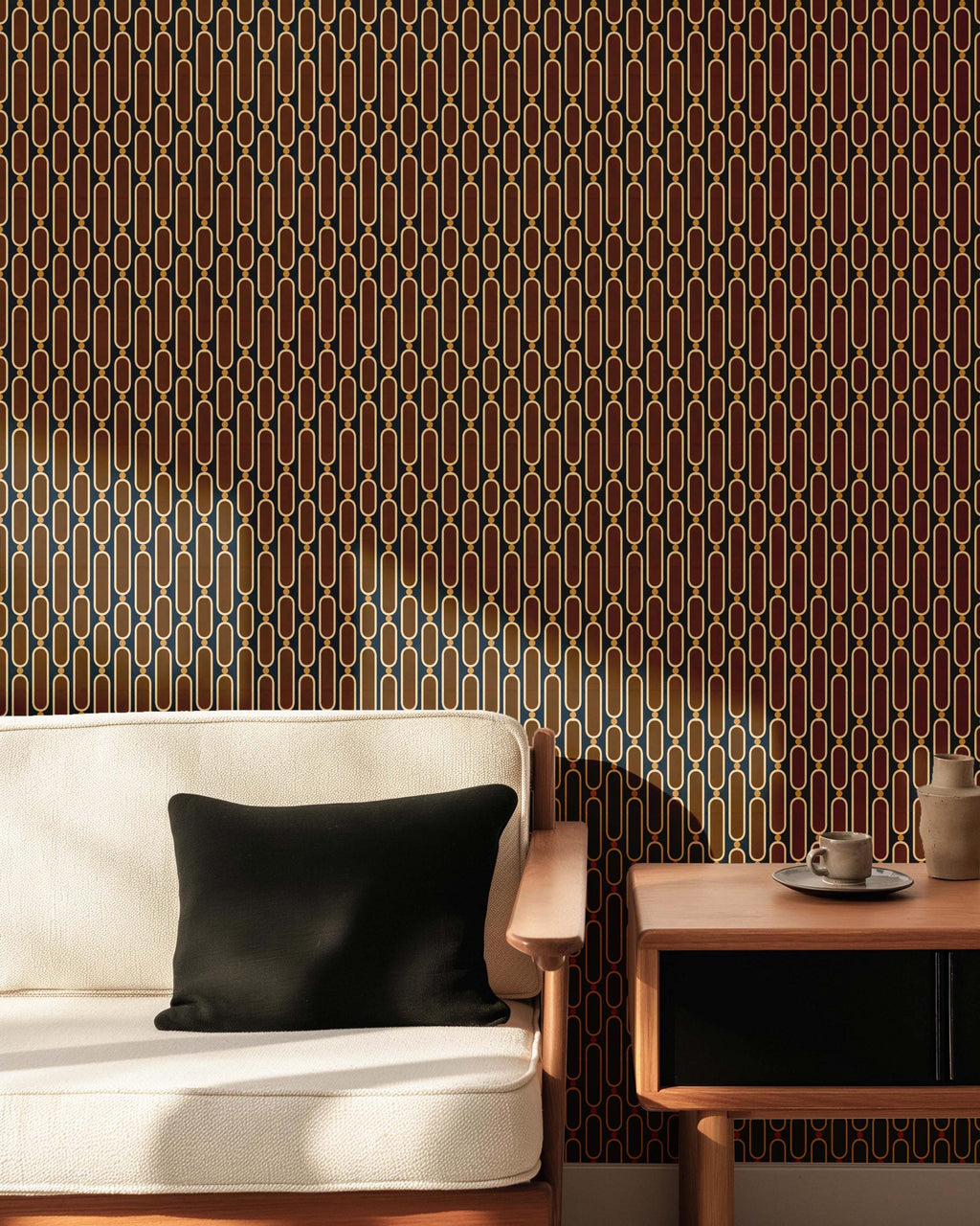 Mid-Century Modern Geometric Wallpaper, Moody Retro Style Accent Wall