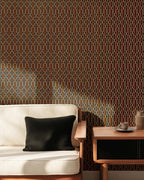 Mid-Century Modern Geometric Wallpaper, Moody Retro Style Accent Wall
