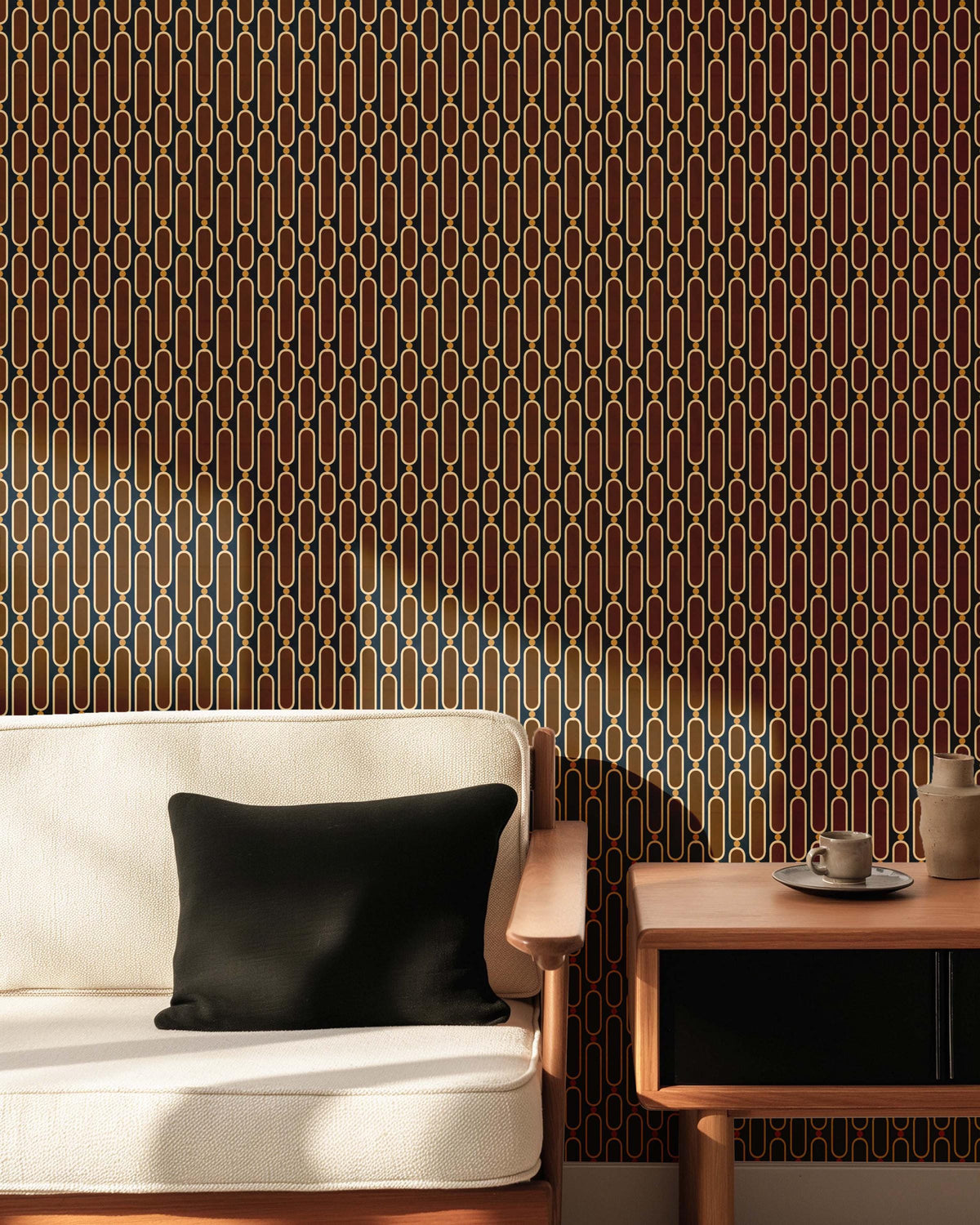 Mid-Century Modern Geometric Wallpaper, Moody Retro Style Accent Wall