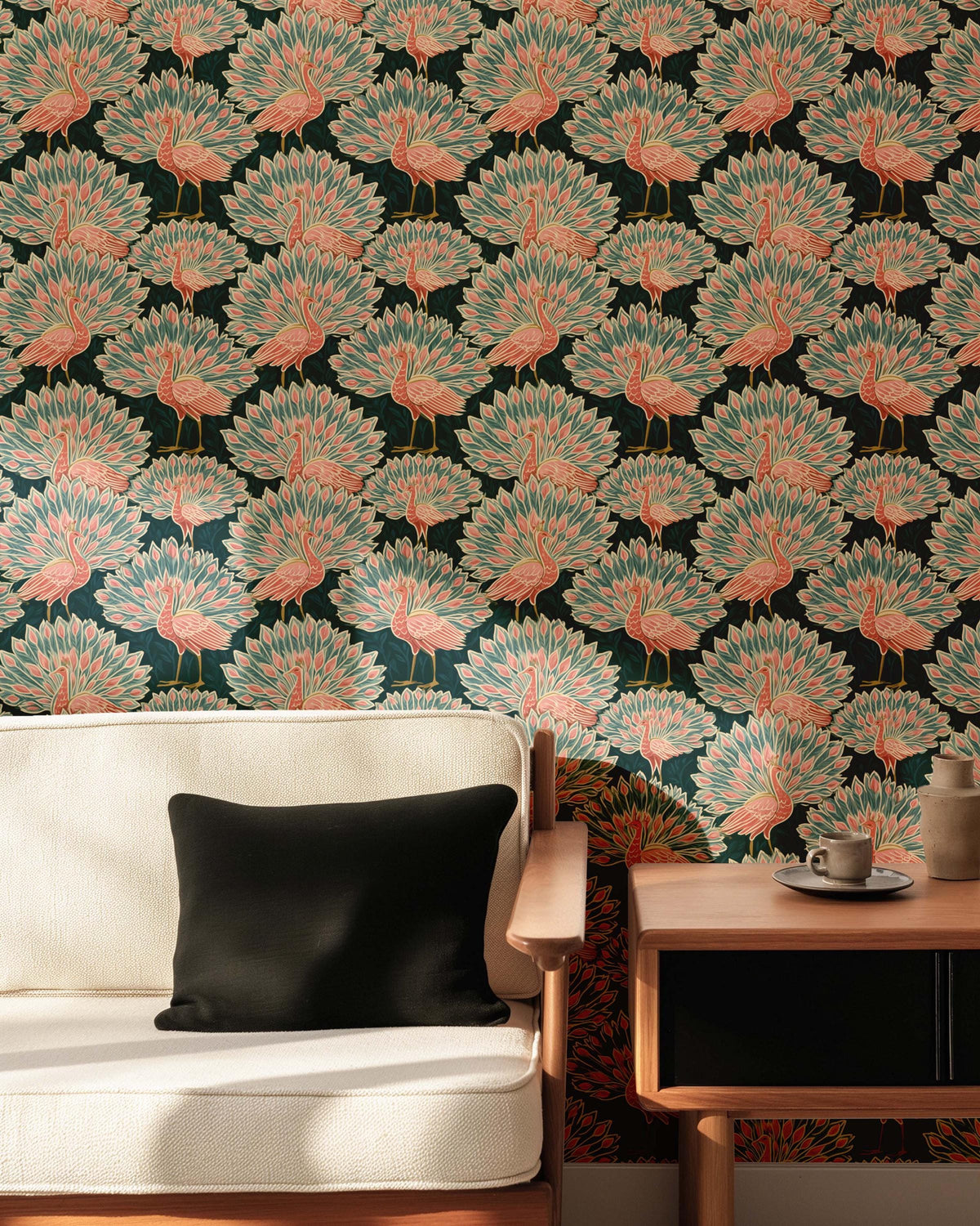 Peacock Maximalist Wallpaper - Fun Art Deco Bird Accent Wall