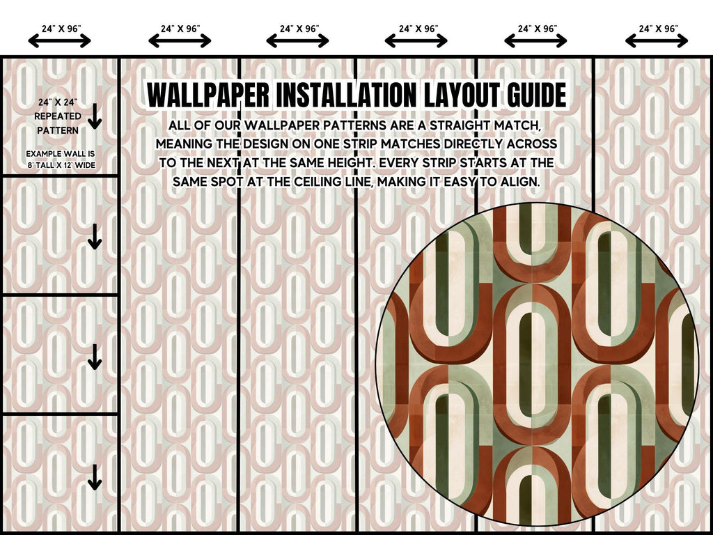 Mid-Century Retro Wallpaper - Geometric Burnt Orange and Sage Wall Mural