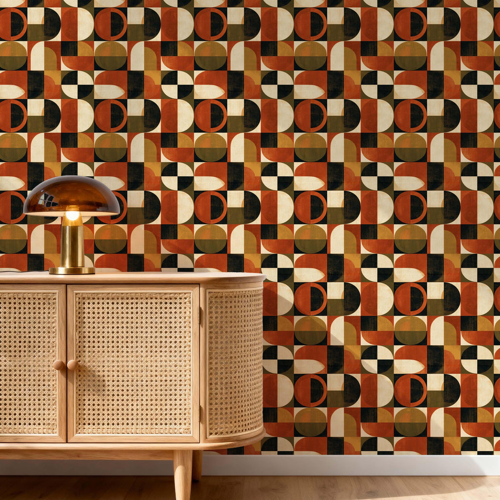 Mid Century Retro Wallpaper - Geometric 70s Style Home Accent Wall