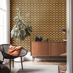 Retro Style Fan Wallpaper | Art Deco Pink Cream Green Accent Wall