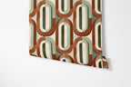 Mid-Century Retro Wallpaper - Geometric Burnt Orange and Sage Wall Mural