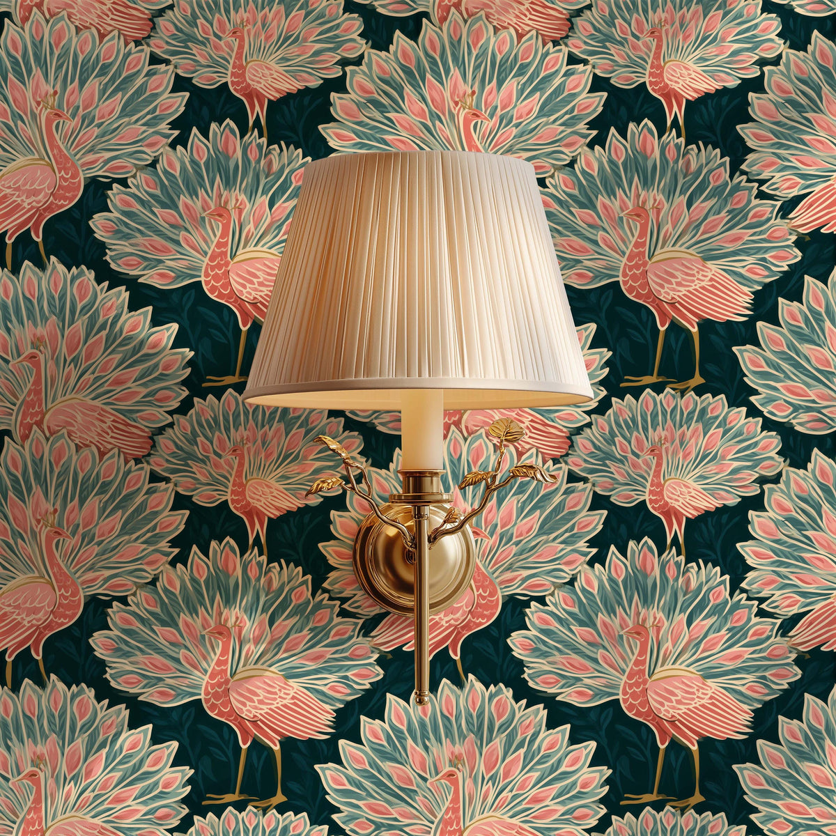 Peacock Maximalist Wallpaper - Fun Art Deco Bird Accent Wall
