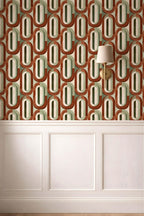 Mid-Century Retro Wallpaper - Geometric Burnt Orange and Sage Wall Mural