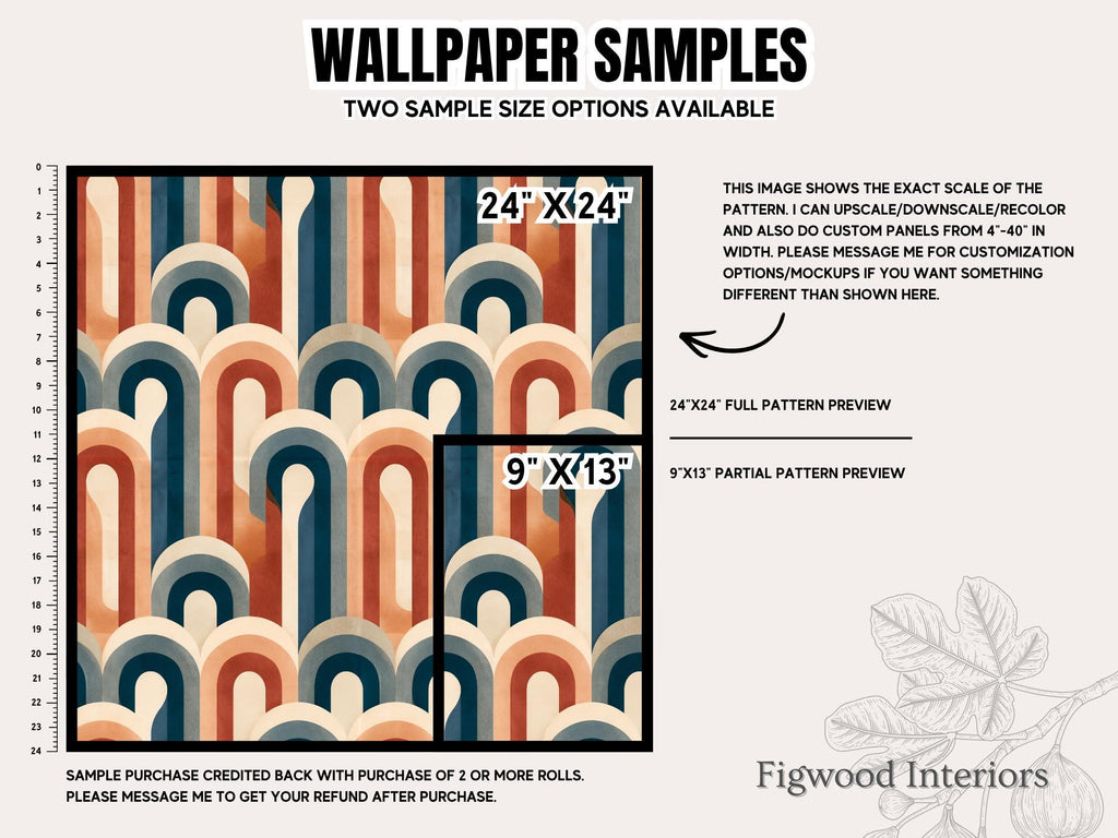 Colorful Geometric Retro Wallpaper, Mid Century Style Home Accent Wall