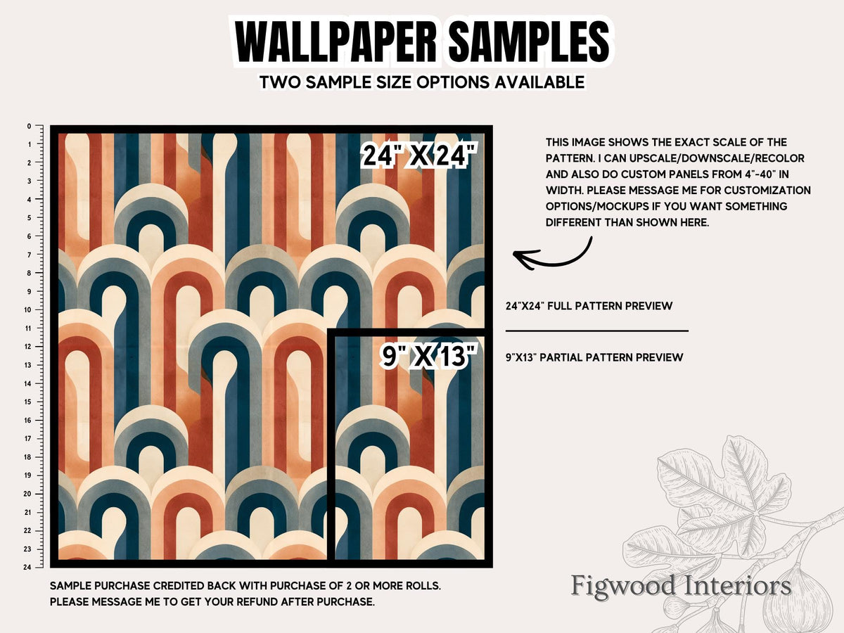 Colorful Geometric Retro Wallpaper, Mid Century Style Home Accent Wall