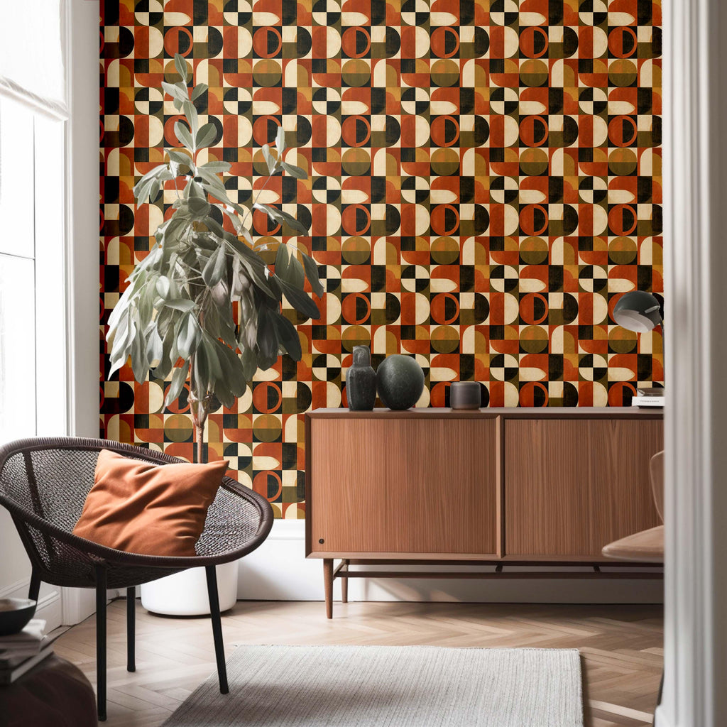 Mid Century Retro Wallpaper - Geometric 70s Style Home Accent Wall