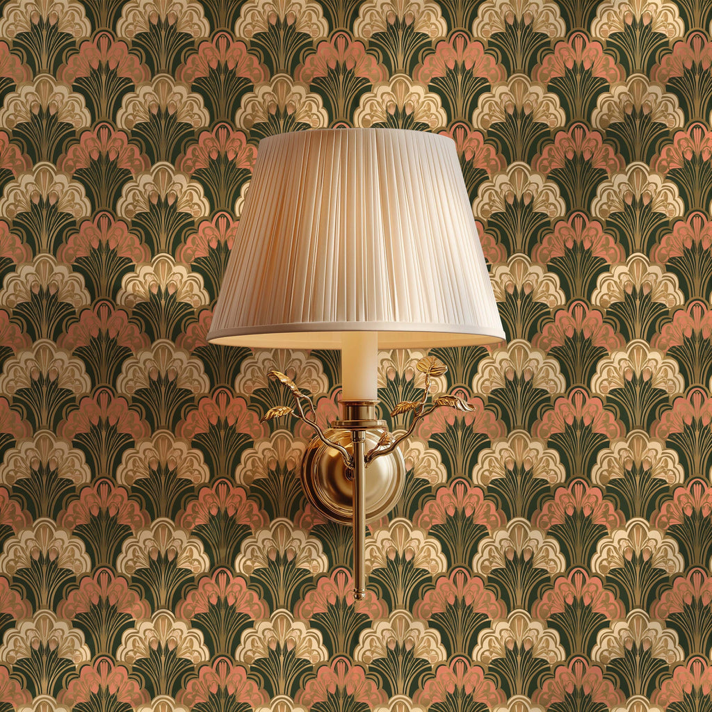 Retro Style Fan Wallpaper | Art Deco Pink Cream Green Accent Wall