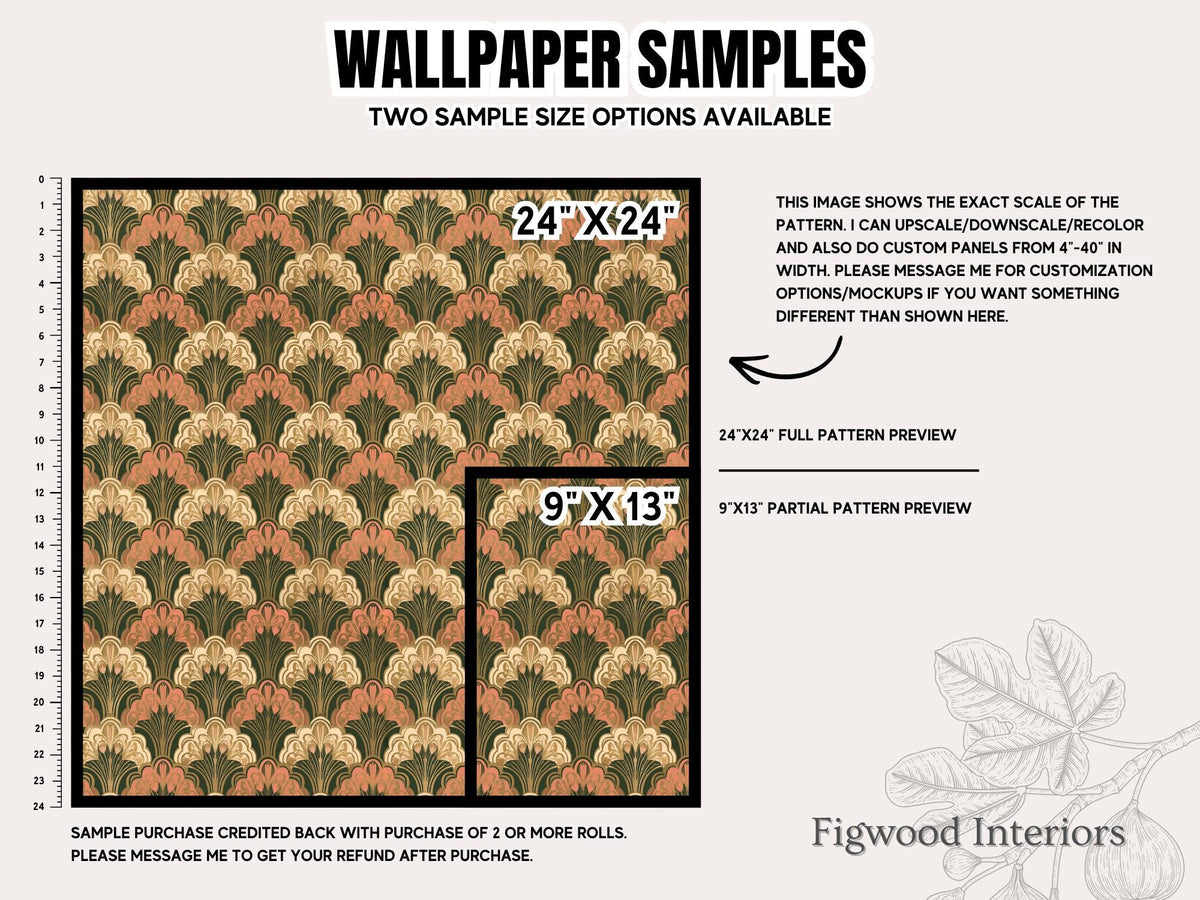 Retro Style Fan Wallpaper | Art Deco Pink Cream Green Accent Wall