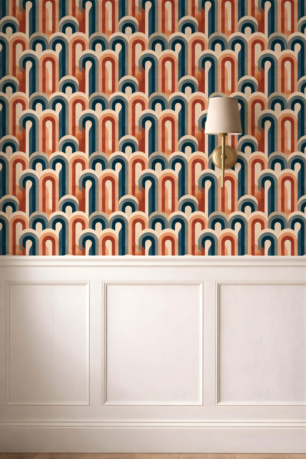 Colorful Geometric Retro Wallpaper, Mid Century Style Home Accent Wall